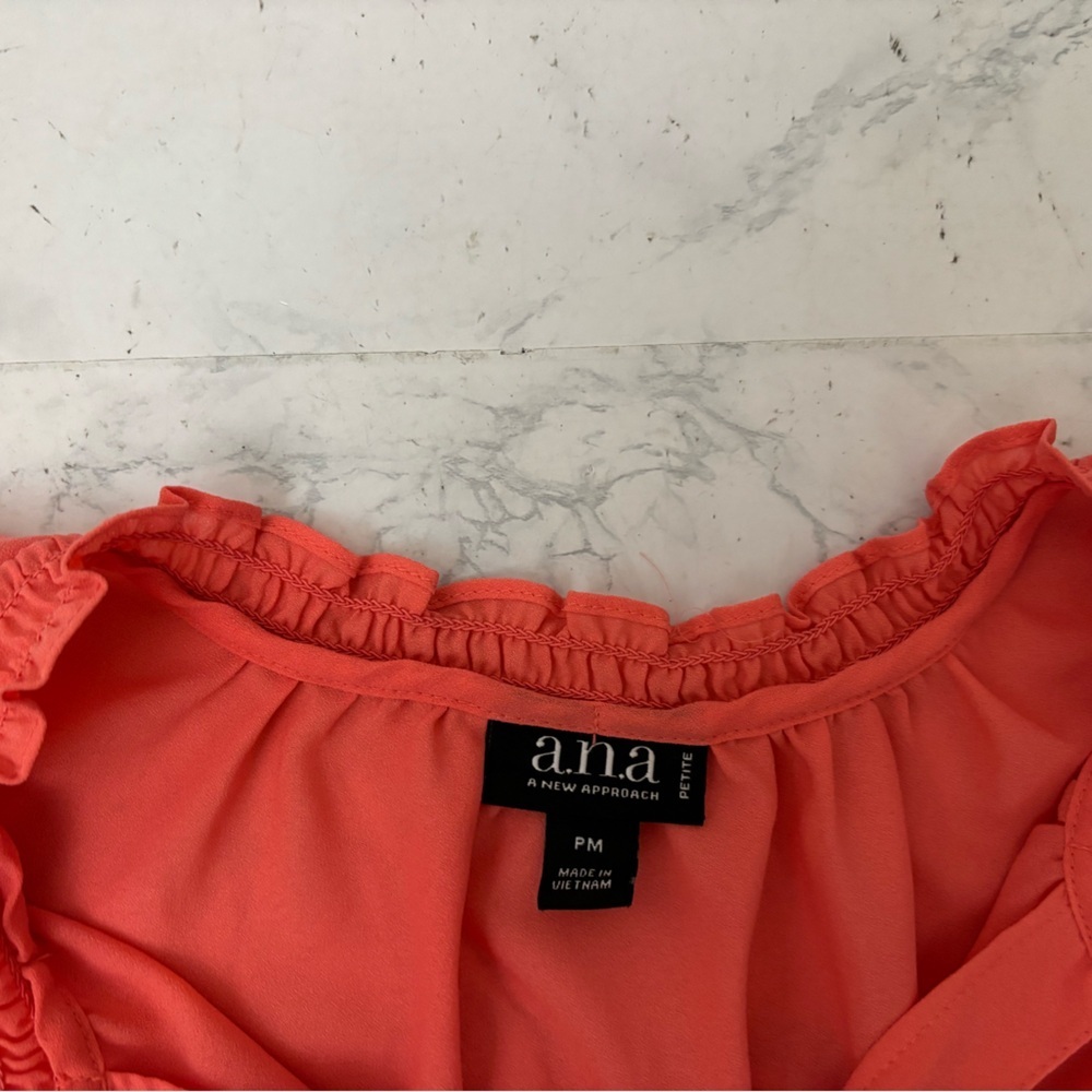 Ana A New Approach Womens PM Petite Sleeveless Blouse Top Ruffle Tie Orange - Picture 4 of 5